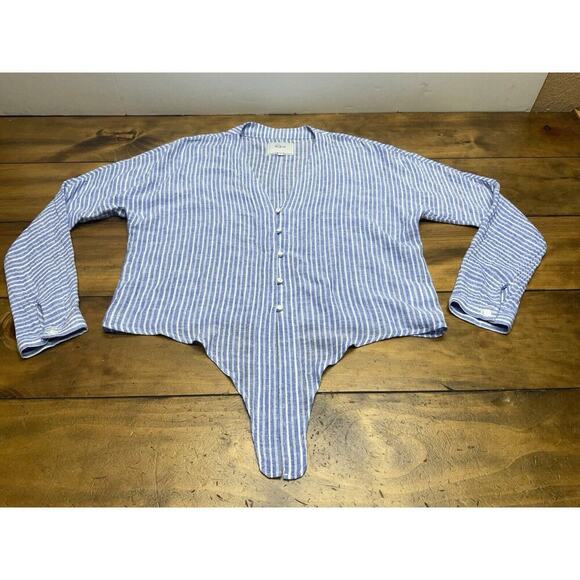 RAILS Womens Medium Val Belmont Stripe Shirt Tie Front Linen Blend Top Blouse - Picture 2 of 14